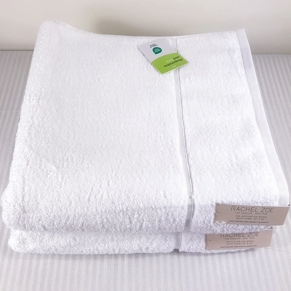 Rachel Zoe Bath Towel Set White 2 PCS Cotton Modal NEW